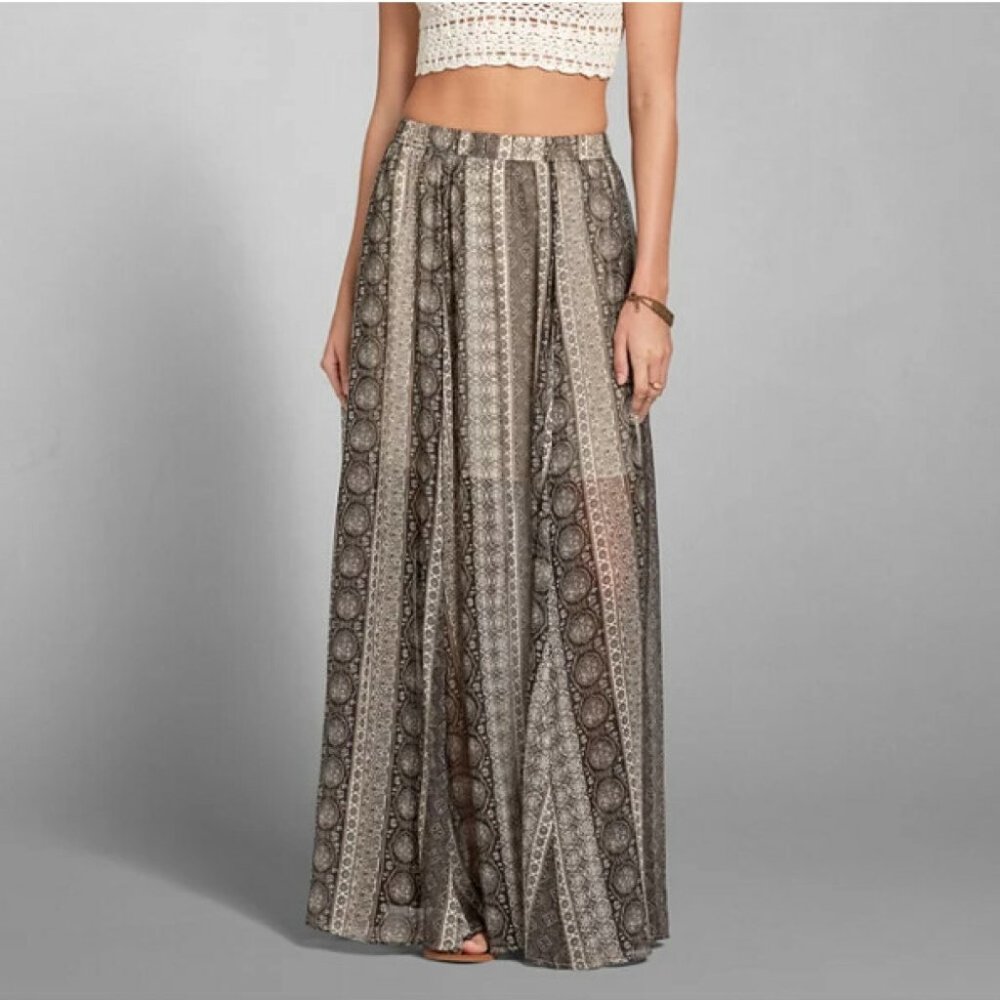 ABERCROMBIE AND FITCH Boho Sheer Chiffon Printed High Waisted Maxi Skirt - Picture 1 of 11